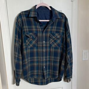 Vintage Blue Green Plaid Flannel Button Up Shirt Jacket Men’s Medium Unisex